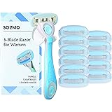 Amazon Brand - Solimo 5-Blade Razor for Women, Handle, 12 Cartridges & Shower Hanger (Cartridges fit Solimo Razor Handles onl