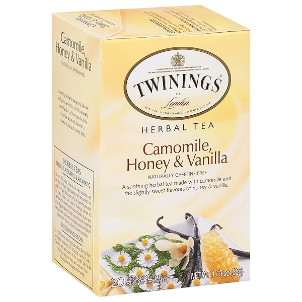 TWININGS TEA, CAMOMILE, HONEY & VANILLA – COMFORTING CAFFEINE FREE BLEND, TWININGS CAMOMILE TEA BAGS WITH HONEY & VANILLA, SOOTHING TWINING SLEEP TEA BEVERAGE, 20 COUNT