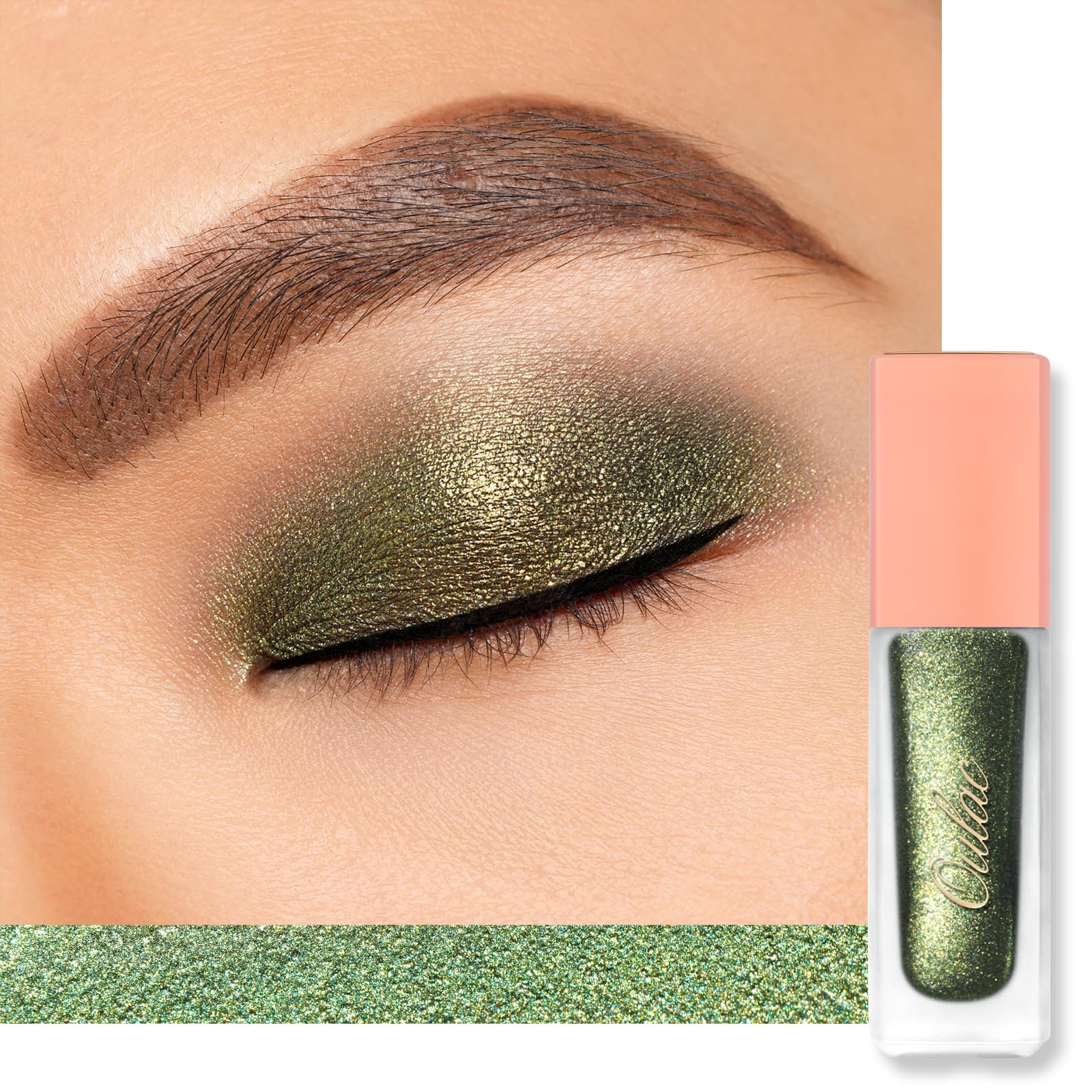 Oulac Liquid Glitter Eyeshadow – Metallic Mossy Green Eyeshadow & Eyeliner with Gold Sparkle, Blendable Eye Make-up, Crease-Free, Vegan, 6.8g, Wreath Nebula (20) — image 1