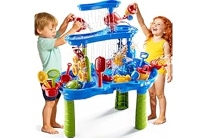 KIZONLY Water Table for Kids Toddlers, 3-Tier Auto Water Table with Water Pump, Summer Outdoor Outside Sand Sensory Beach Toy