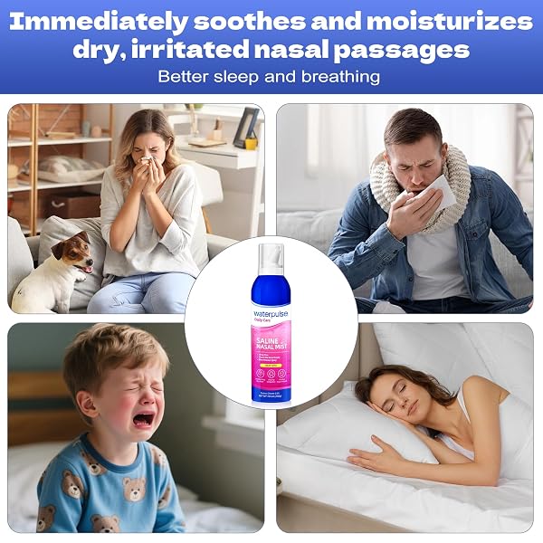 WATERPULSE SALINE NASAL MIST FOR NASAL CARE – DRUG-FREE NASAL RELIEF WITH PURE ISOTONIC SOLUTION, MOISTURIZING SPRAY TO RELIEVE DRYNESS & CONGESTION – USE FOR DAILY CARE,2 X 7.05 OZ