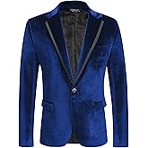 COOFANDY Men's Velvet Blazer One Button Velour Tuxedo Jacket Notched Lapel Suit Jackets for Prom Wedding Party Dinner