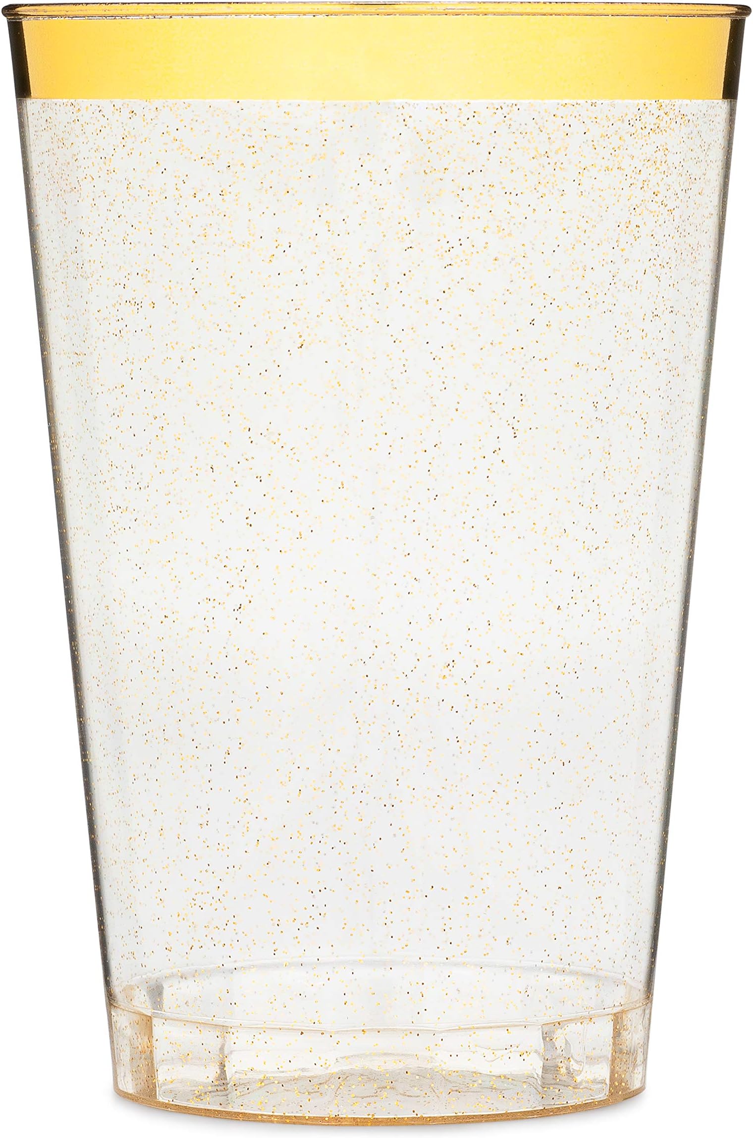 Yuppie Celebrations 12oz Gold Glitter Plastic Party Cups (50 Pack) Elegant Heavy-Duty Gold Rim Disposable Wine Glasses - Plastic Tumbler Cups for Wedding, Baby Shower, Birthday & Bachelorette Parties