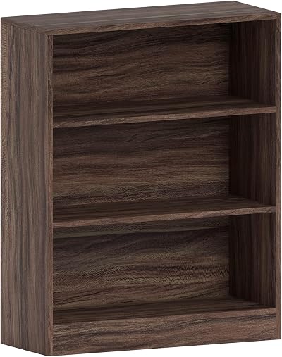 Vida Designs Cambridge 3 Tier Low Bookcase Walnut Wood Shelving Display