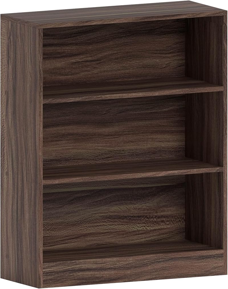 Vida Designs Cambridge 3 Tier Low Bookcase Walnut Wood Shelving Display
