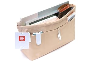 iN. Purse Organizer Insert with zipper Nylon fabric for women Handbags & Totebag beige Size: Medium: 15.7"(Top)/12.2"(Bottom) L × 4.7" W × 8.3" H