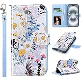 ULAK Compatible with iPhone 16 Wallet Case [RFID Blocking], Women PU Leather Shockproof Protective Folio Flip Cover with Card Holder Kickstand for iPhone16 6.1 inch, Tropical Forest