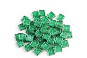 ESWENY Mosaic Tiles,Glass Tiles, Shine Crystal Mosaic Glass Pieces Bulk Square Glitter Crystal Mosaic Tiles for Home Decoration or DIY Crafts 200g,1x1 cm,Green