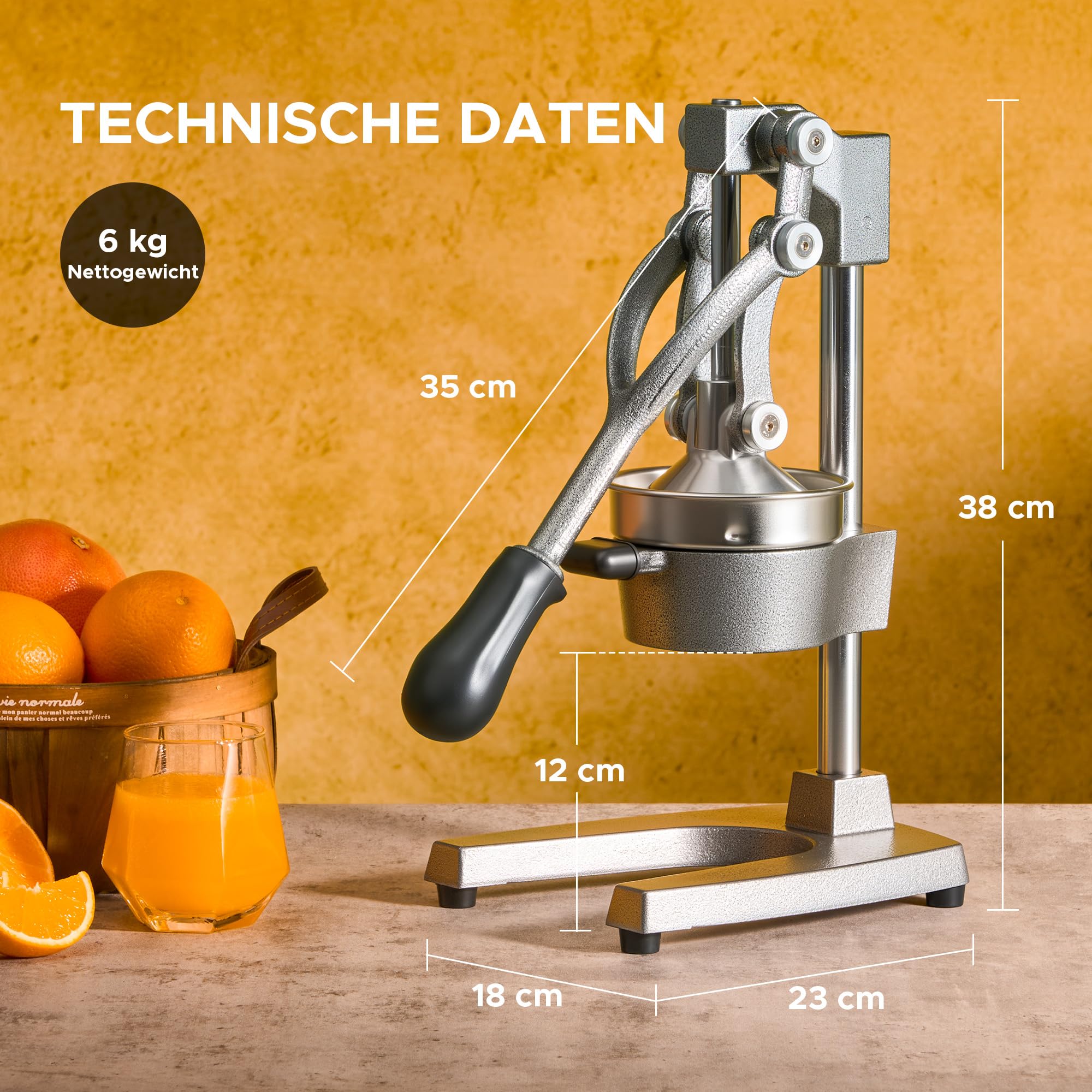CO-Z Professionelle Zitruspresse in handelsüblicher Qualität, Handpresse, manuelle Fruchtpresse, Metallsaftpresse, robuste Saftpresse, Zitrusfrüchte, Orange, Granatapfel 2