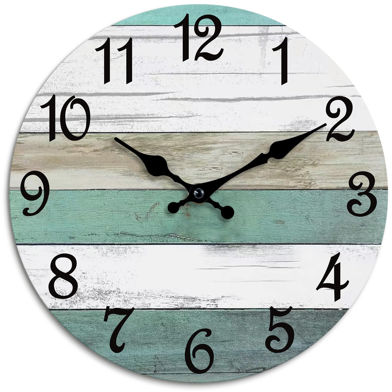 CHYLIN Wall Clock,12 Inch Silent Non Ticking Wall Clocks Battery Operated, Teal Rustic Clock Decorative for Kitchen Bathroom Bedroom Living Room