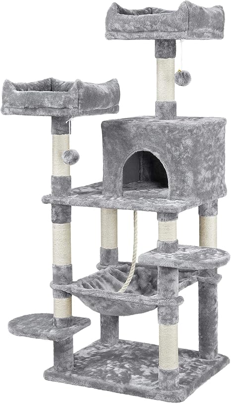 Yaheetech Arbre A Chat Geant Grattoir Griffoir Tour Activites Hauteur 150 Cm Base Plus Large 60x49 Cm Niche Perchoirs Grand Hamac Gris Clair Amazon Fr Animalerie