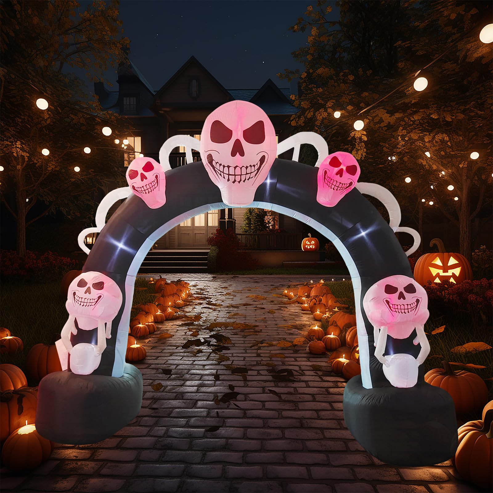 Photo 1 of 12FT Halloween Inflatable Skull Inflatable Archway Halloween Blow Up Archway Yard Decorations for Halloween Holidays Parties Built-in LEDs for Holiday Party, Garden, Lawn, Yard, Patio Décor