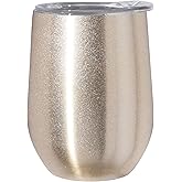 Oggi Cheers 'Celebrate Collection' Stainless Steel Insulated Wine Tumbler - Gold Sparkle, 12oz, with clear slider lid.