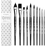 ARTEGRIA Watercolor Brush Set - 10 Professional Watercolor Paint Brushes for Artists - Soft Synthetic Squirrel Hair, Short Ha