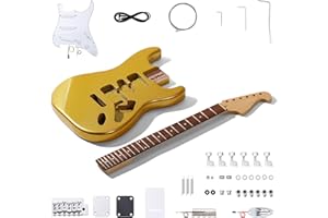 Leo Jaymz DIY ST Style Electric Guitar Kits,Spray-painted Mahogany Body,Laurel Wood Fingerboard and Maple Neck, including all Components (ST Gold)