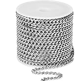 33FT Stainless Steel Cuban Chain Roll 3MM Diamond-Cut Curb Link Chains Spool Bulk for Jewelry Making