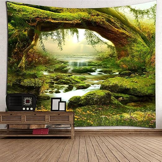AlenX big tapestry Nature Green Tree Jungle Landscape Tapestry Wall Tapestry Wall Hanging Jungle
