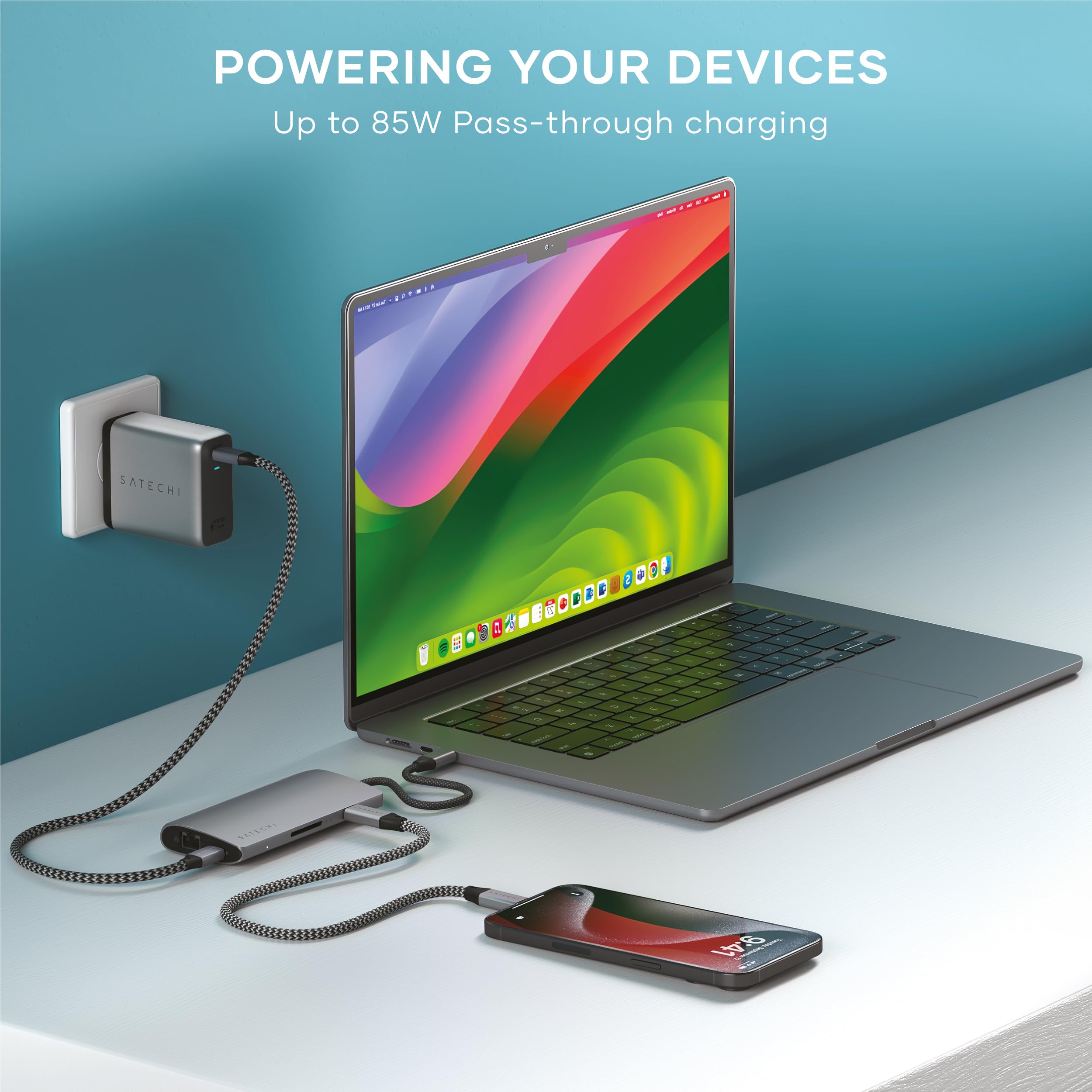 SATECHI 8-in-1 USB-C Hub Multiport Adapter V3, 8K@60Hz HDMI, 100W Ladeleistung, 4X USB-Datenanschlüsse, Ethernet, SD Kartenleser, für Laptop, MacBook Air & Pro M5 M4, iPad, Windows – Space Grau 5