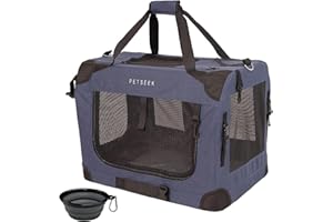 Petseek Extra Large Cat Carrier Soft Sided Folding Small Medium Dog Pet Carrier 24"x16.5"x16" Travel Collapsible Ventilated Comfortable Design Portable Vehicle, Blue