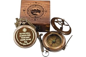 ROYALMART So You Can Always Find Your Way Back to Me - Personalized Sundial Compass with Wooden Box Luxury Gift - Anniversary Sundial Compass - Brass Compass Personalised Gifts for Men
