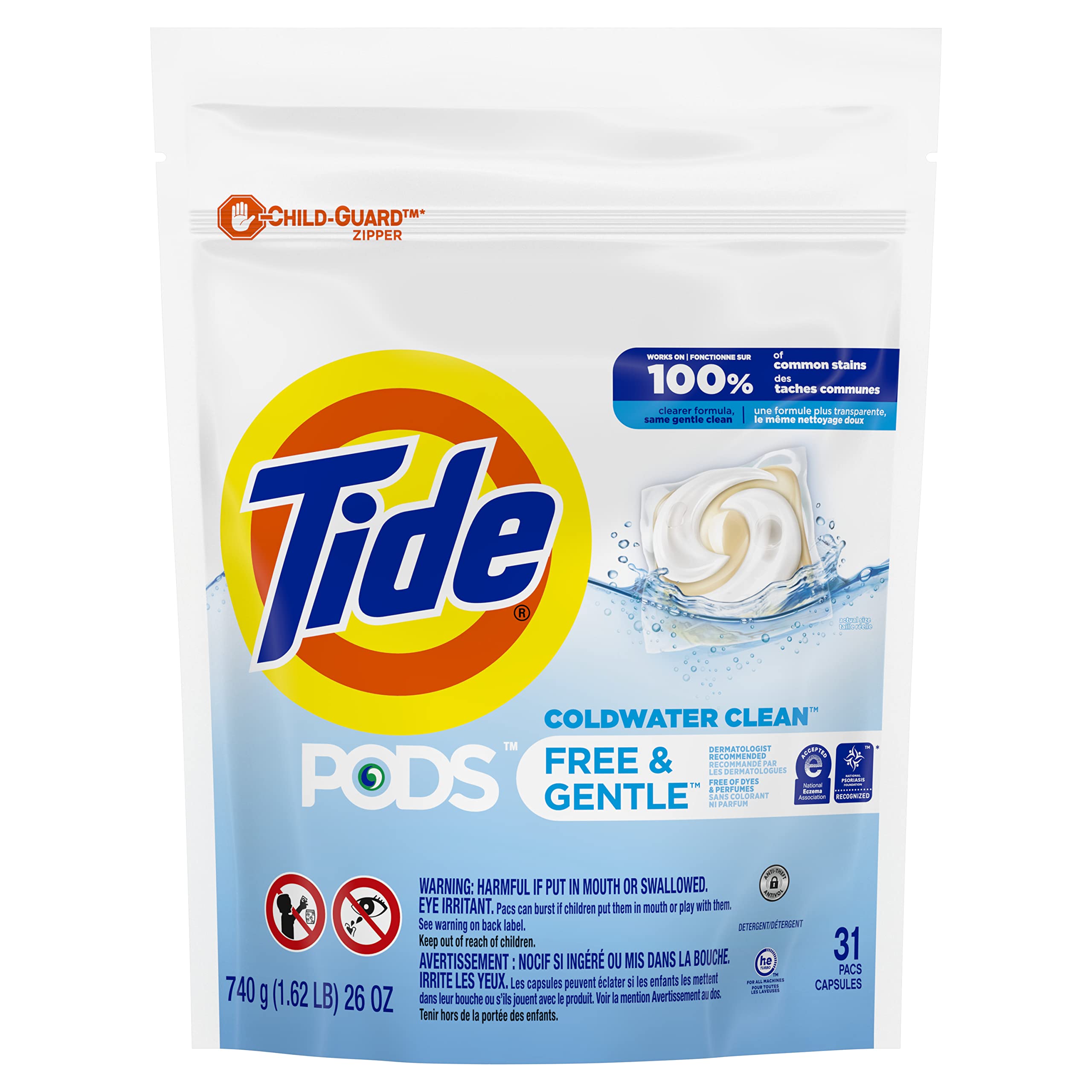 Tide PODS Laundry Detergent, Free & Gentle, 31 Count