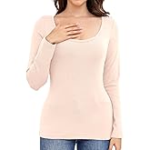 Ganado Long Sleeve Shirts for Women Scoop Neck Thermal Shirt Plain Basic Tops Fitted Layering Undershirts