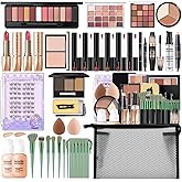 All in One Makeup Kit for Women Full Kit, Make up Set for Women Teens Girls, Includes Eyeshadow Foundation Lash Primer Lipstick Eyeliner Mascara Concealer Contour Brow Soap Powder Brush Sponge Bag