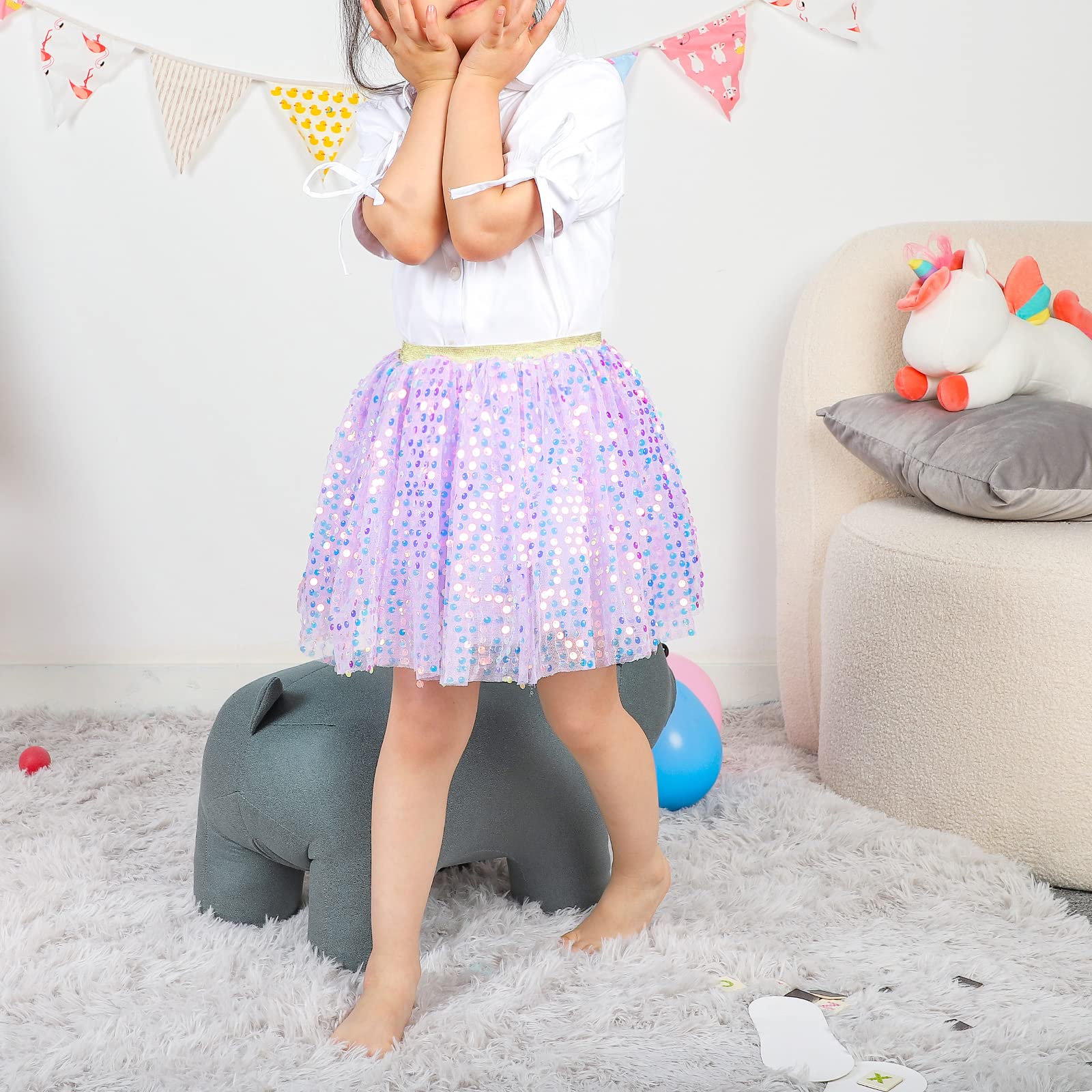 KEREDA Toddler Girls Layered Tutu Skirt Sparkling Sequin Tulle Dance Skirts