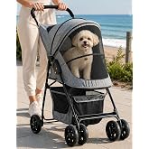 Pet Gear Happy Trails Pet Stroller, Sea Salt | Zipper Entry, Easy Fold with Removable Liner, Safety Tether, Storage Basket, For Cats/Dogs