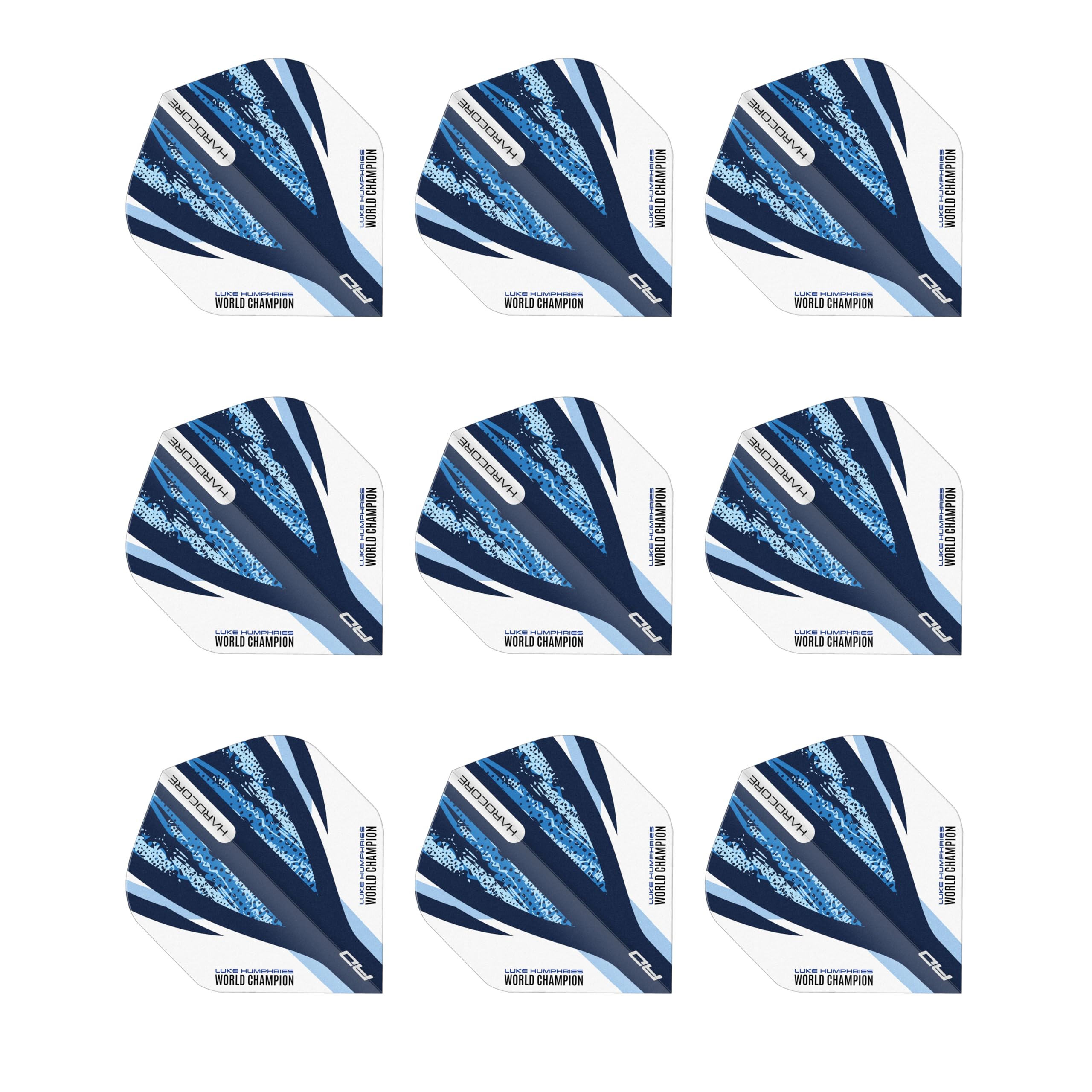 RED DRAGON Luke Humphries White and Blue Hardcore Standard Dart Flights 3 Sets Per Pack (9 Dart Flights in total)