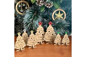 Personalized Family Christmas Trees, Mom Dad and Kids, Freestanding Wood Tree Handmade Ornaments Custom Place Name Settings X