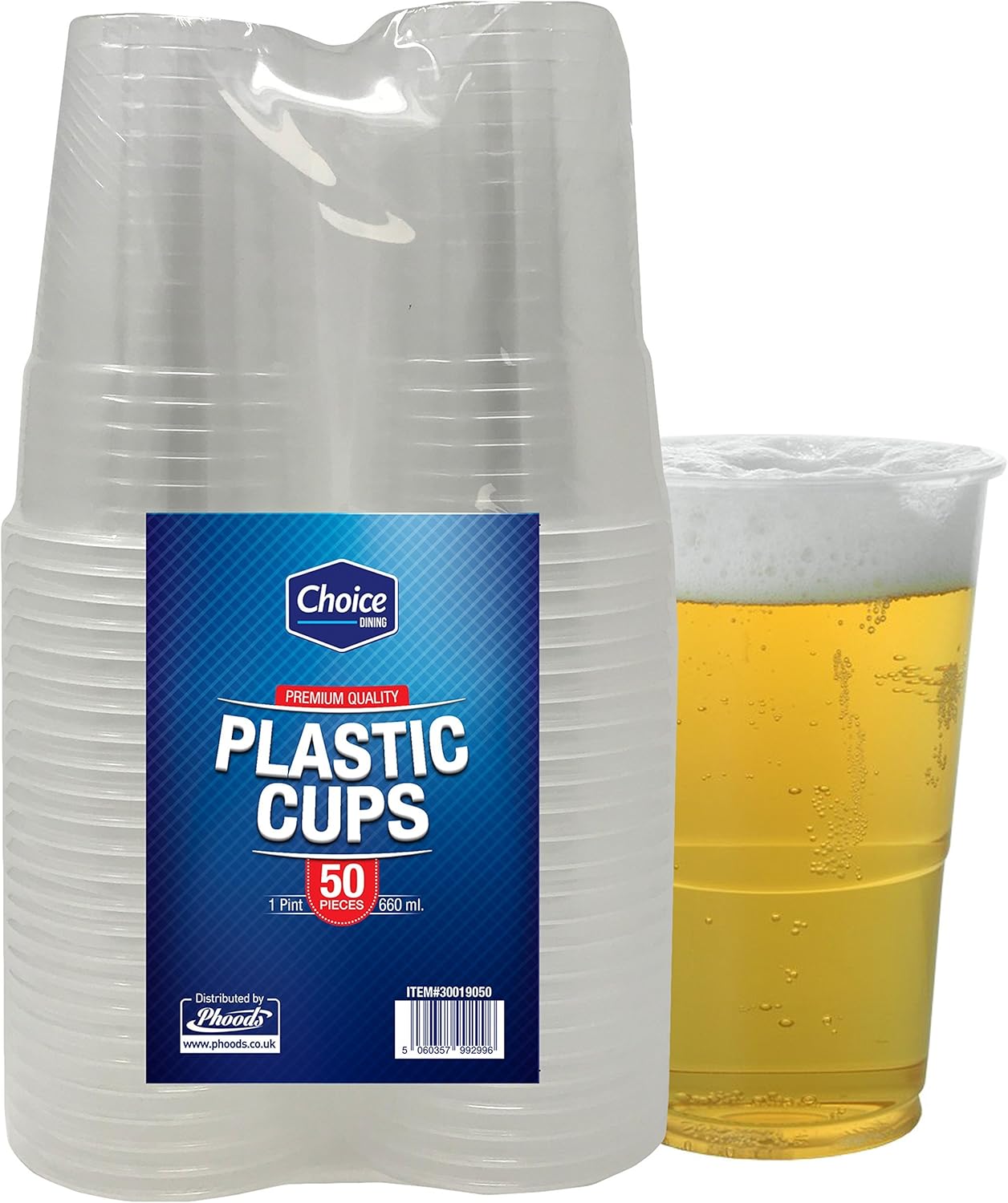 Choice Dining Pack of 50 Strong Plastic Pint Glasses Disposable Beer