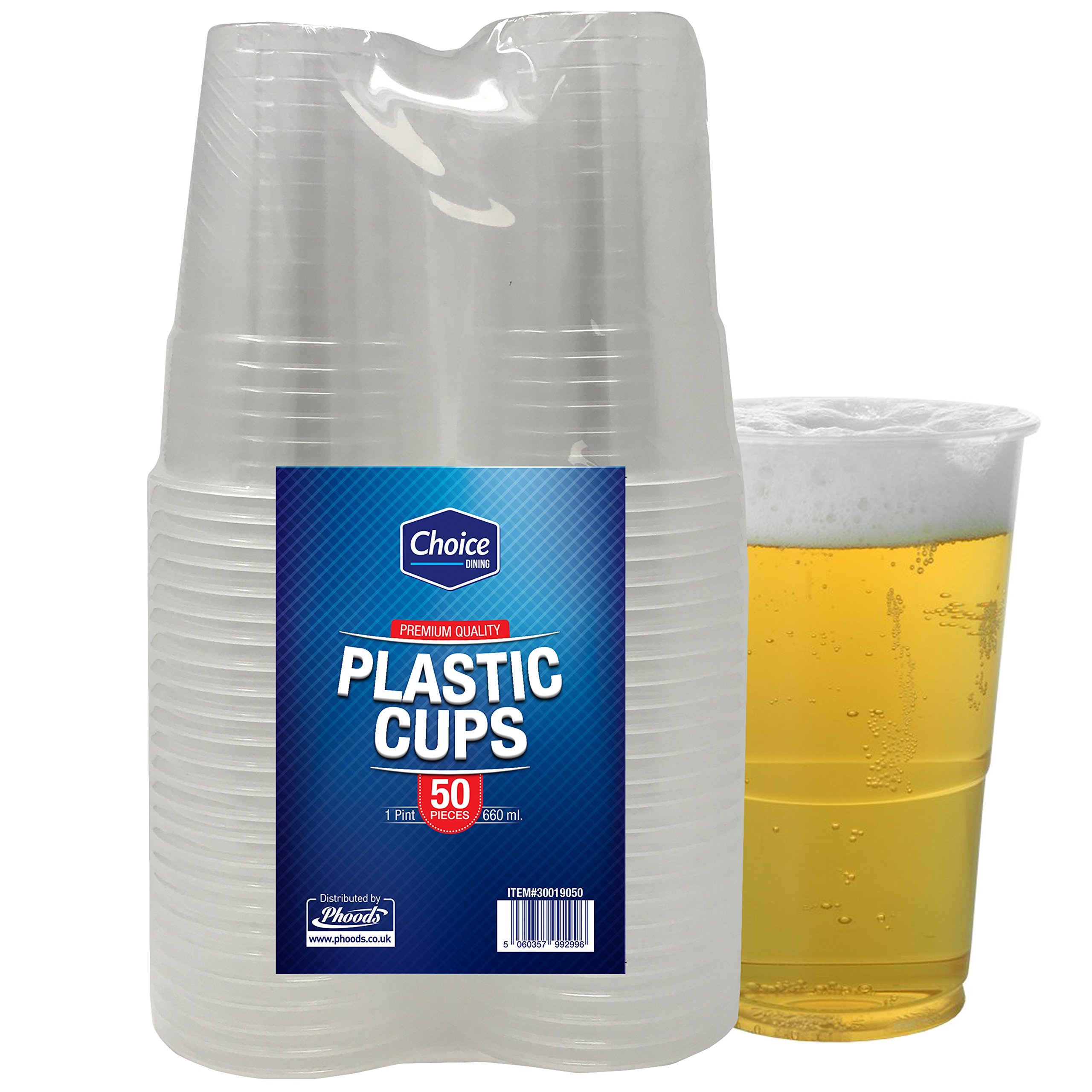 Choice Dining® Pack of 50 Strong Reusable & Washable Dinnerware Pint Glasses Beer Cups Great for Party's and All Types of Events, Celebrations 660ml Party Supplies