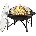 Fire Beauty Fire Pit for Outside Wood Burning,BBQ Grill Steel Fire Bowl with Cooking Grate,Spark Screen Cover,Log Grate,Poker for Camping Beach Bonfire Picnic Backyard Garden