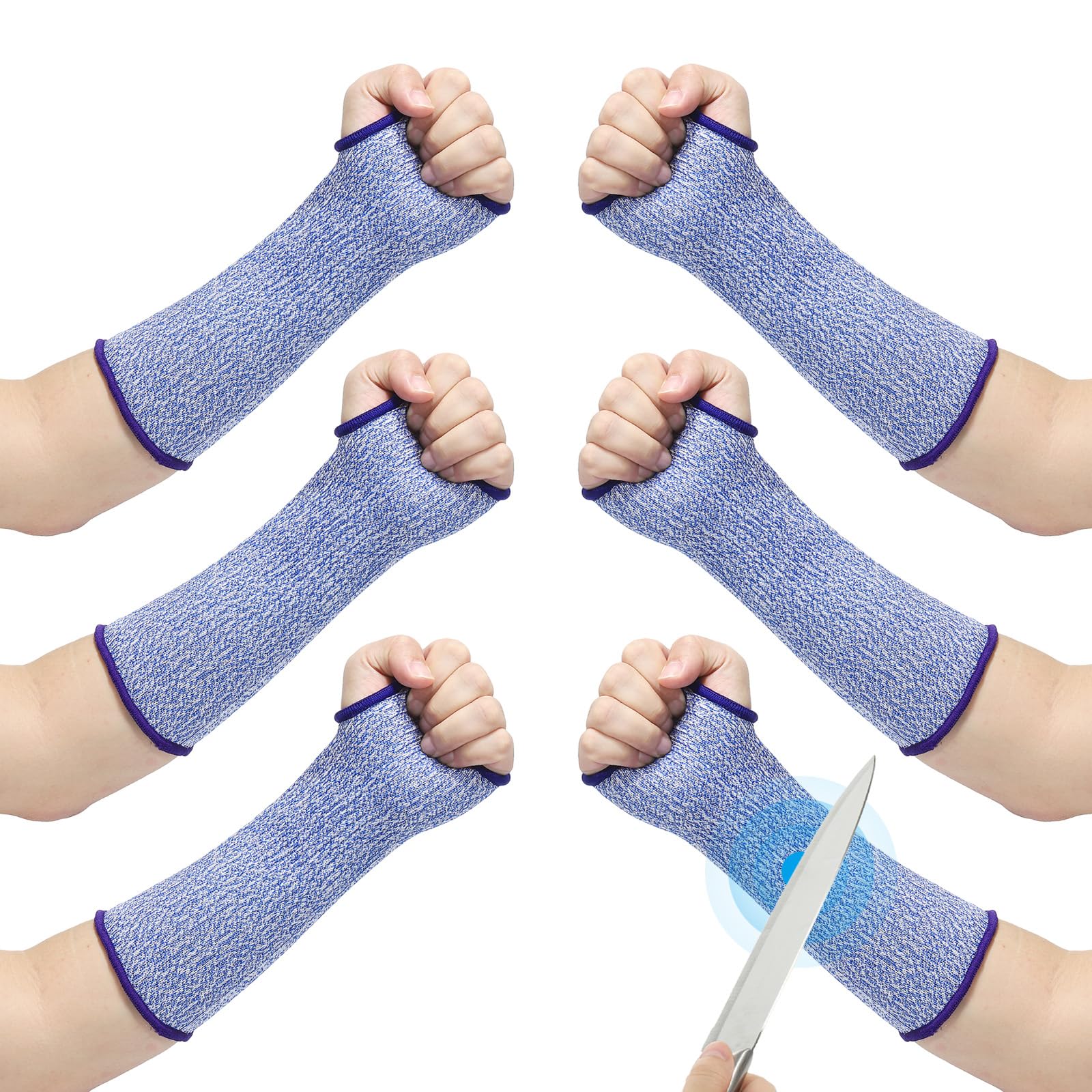 PATIKIL 10 Inch Cut Resistant Sleeve, 3Pairs Arm Safety Protectors Sleeves with Thumb Hole Level 5 Protection Forearm Guard Sleeves for Thin Skin and Bruising, XS, Blue