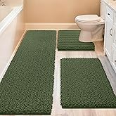 ACCUMTEK Upgrade Extra Large Oliver Green Bathroom Rug Set 3 Pieces Ultra Soft, Thick Absorbent Bath Mats, Non Slip Chenille Toilet Mat for Bathroom, Bedroom, Kitchen