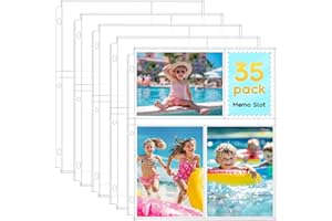 Fabmaker 35-Pack 4x6 Clear Photo Sleeves for 3 Ring Binder - 210 Photo Acid Free Plastic Archival Protector Refill Pages for 8.5x11