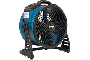 XPOWER P-26AR Industrial Axial Air Mover, Blower, Fan with Build-in Power Outlets for Water Damage Restoration, Home and Plumbing Use - 1 Amp, 1300 CFM, 4 Speeds , Blue