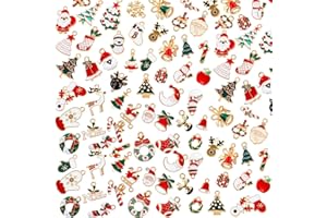 JADIVE 100 Pcs Mini Christmas Charms for Jewelry Making DIY Bulk Assorted Gold Alloy Santa Claus Snowman Reindeer Christmas Pendant for Xmas Earrings Bracelet Necklace Keychain Craft DIY Making Supply Decor
