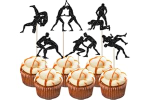 Rsstarxi 24 Pack Wrestling Cupcake Topper Wrestling Party Decorations Glitter Wrestler Cupcake Picks for Boy Man Wrestling Sports Theme Baby Shower Birthday Party Cake Decorations