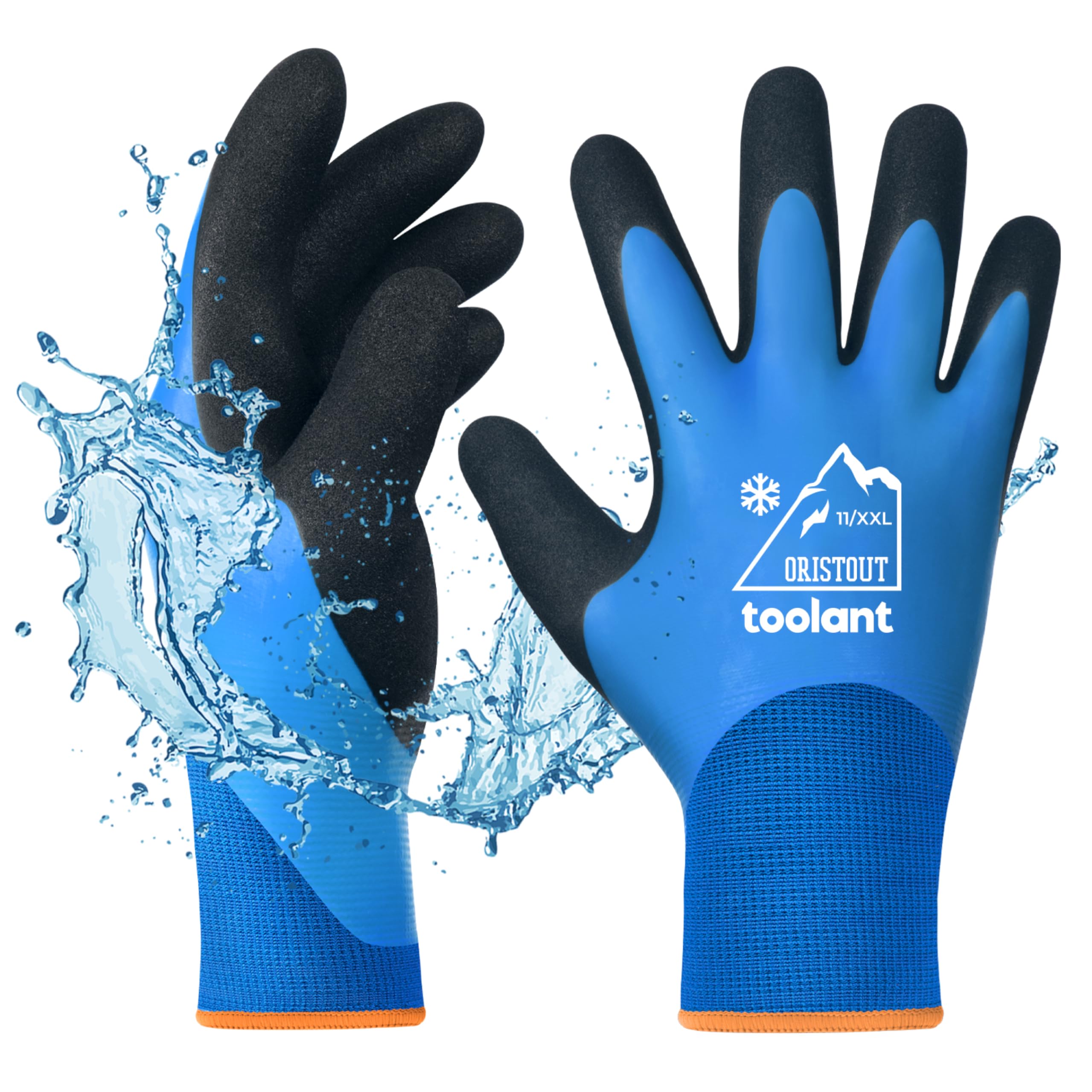 OriStout Thermal Work Gloves for Cold Weather, Waterproof Winter Gloves, Touchscreen, Super Grip, for Gardening, Fishing, Car Washing, Working in Freezer, Blue, XX-Large