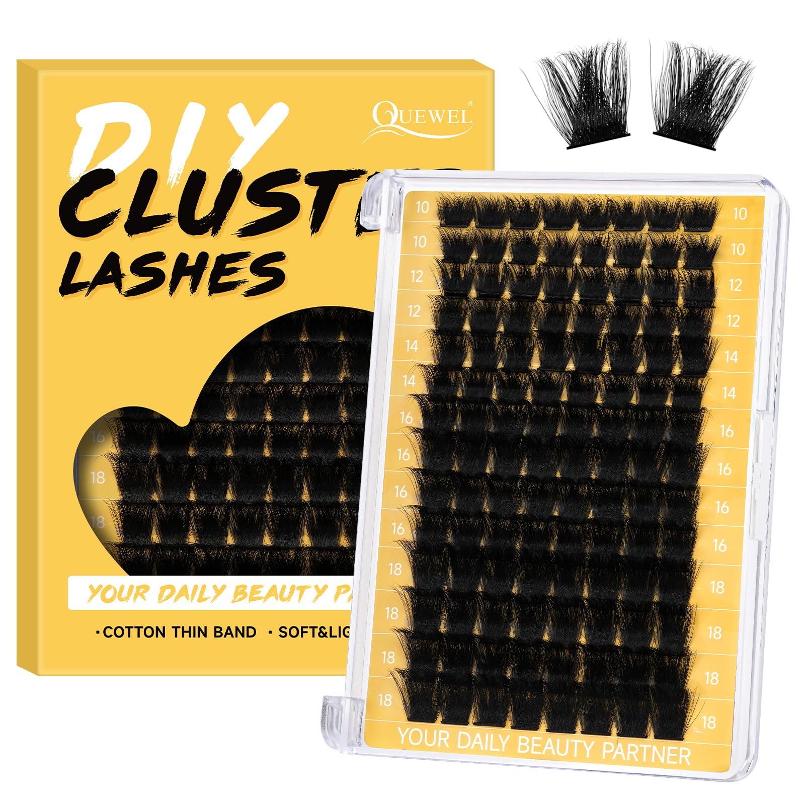 QUEWEL Lash Clusters 112 PCS Eyelash Clusters with Thin Band Cluster Lashes Natural Look Soft and Lightweight Cluster Eyelash Extensions for Beginner DIY Lash Extensions Use at Home (RMFD-03)