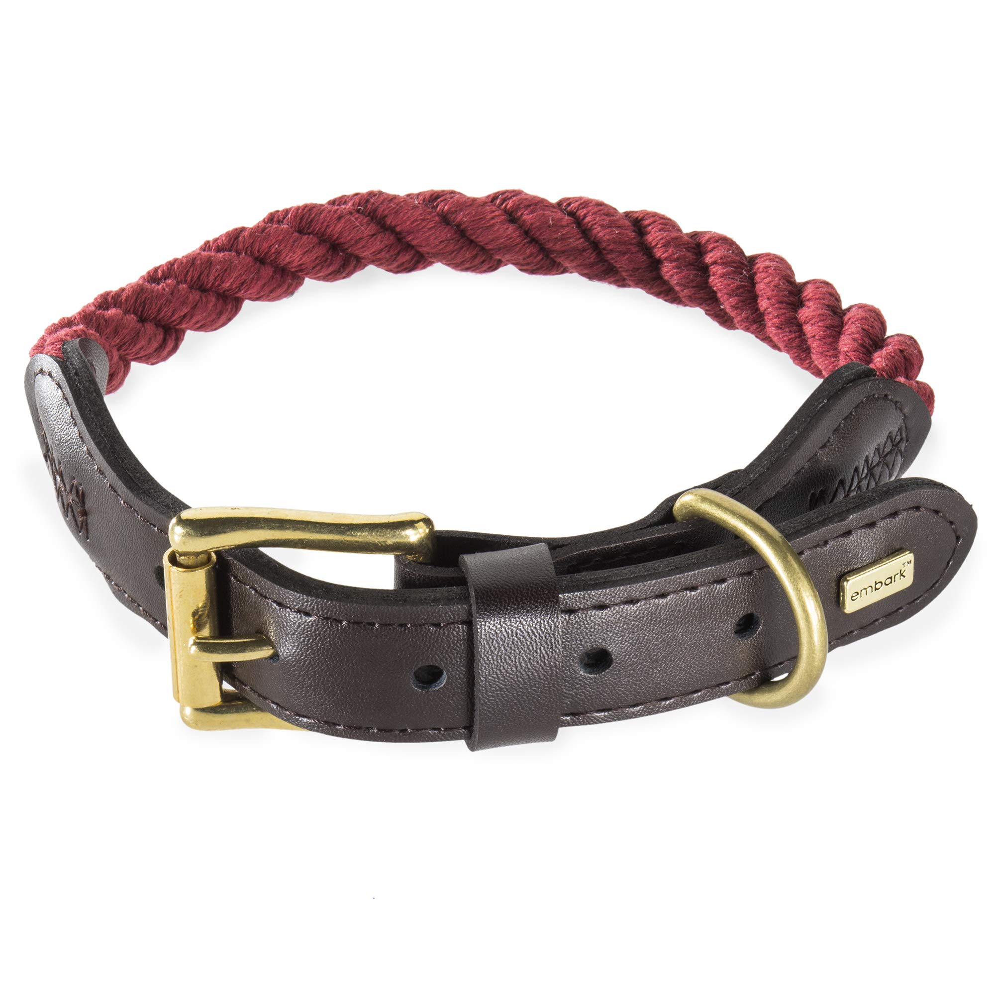 Embark Pets Country Dog Rope Collar - Braided Cotton and Leather Finish -Small, Medium, Large and Extra Large dog collar - Puppy Collars Durable and Strong Build for Training, Walking, Running