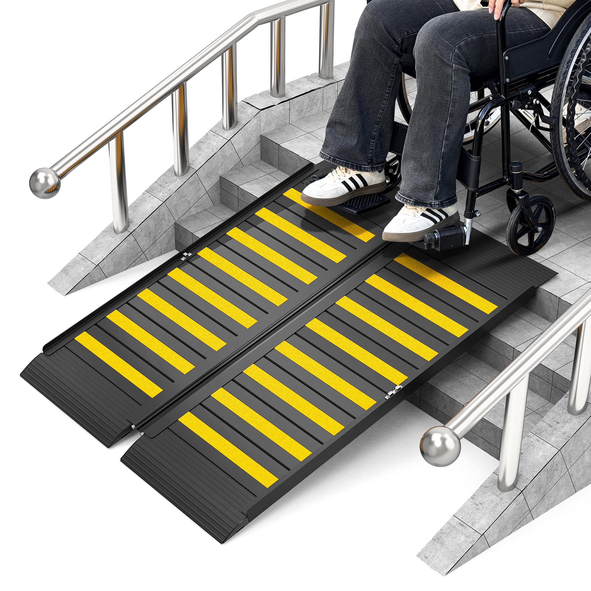 Photo 1 of Nuvium 3FT Portable Wheelchair Ramp with Handle, Non-Slip Aluminum Folding Handicap Wheelchair Ramp for Home, Doorways, Thresholds, Steps, Curbs, Stairs, 800 LBS Capacity