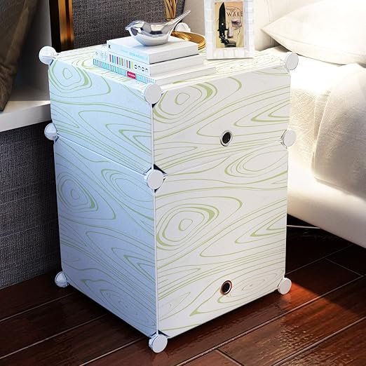 Kousi Portable Plastic Nightstand End Table Diy Storage Cabinet Temporary Use Furniture White With Wood Grain Amazon Ca Home Kitchen