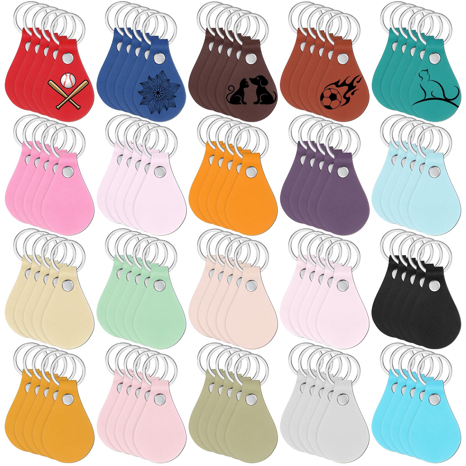 Sasylvia 100 Pcs Leather Key Fob Kit Leather Keychain Blanks with ...