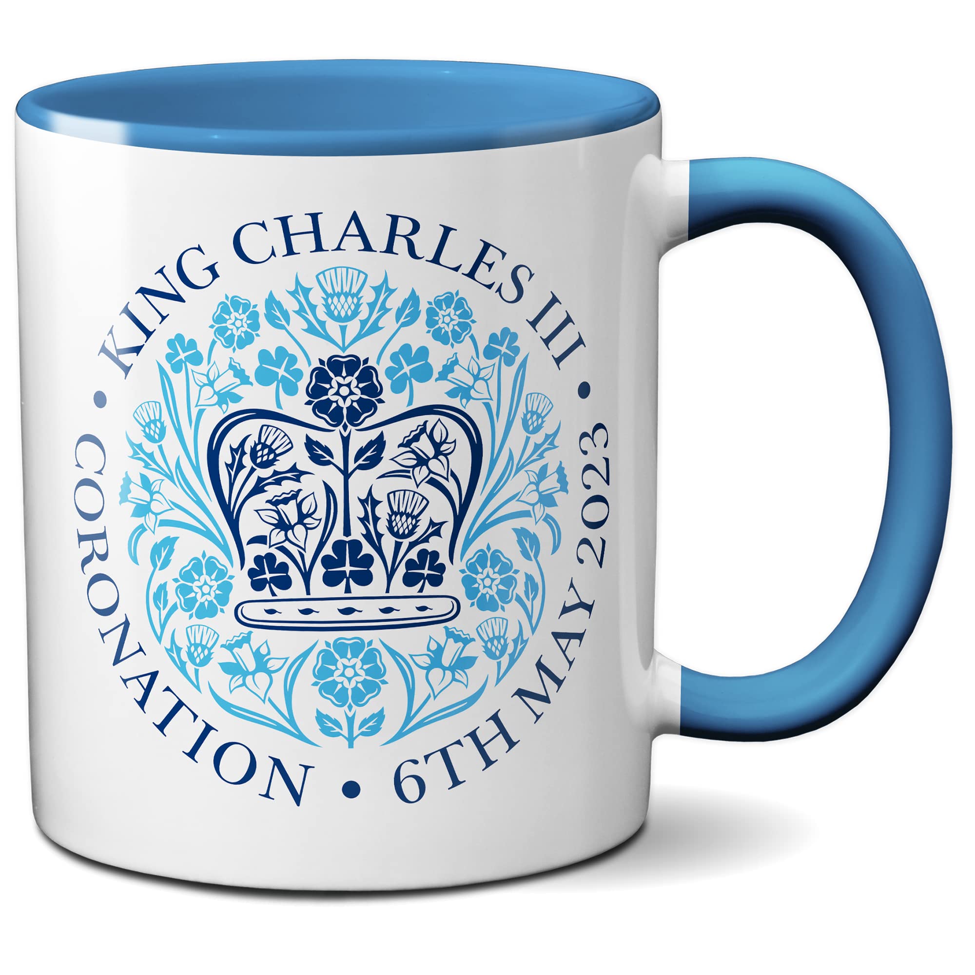Faithful Prints Kings Coronation Mug 2023 Official Emblem Mug King Charles III Commemorative Souvenir Gift His Majesty The King Royal Memorabilia Gifts Coronation Memorabilia (Sky Blue) — image 1