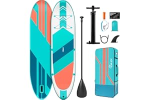 EVAJOY Inflatable Paddle Board 6'' Thick Around Stand Up Paddle Board with Portable iSUP Accessories & Waterproof Bag, Portable Hand Pump for Racing Touring Fishing, Safety Leash, Main Fin