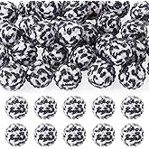 FASHEWELRY 30pcs Leopard Print Resin Rhinestone Bubblegum Beads 18mm Round Disco Gumball Animal Bead Baseball Necklace Beads for Beadable Pen Lanyards Keychain Jewelry Making Supplies White Black