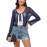 Dosieyeo Women's Bolero Sheer Shrug Tie Front Crop Cardigan Lightweight Stretch Long Sleeve Summer Cover Up S-2XL